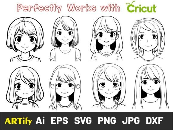 Download Anime Girl Outline Vector, Anime SVG - Girl outline Collection