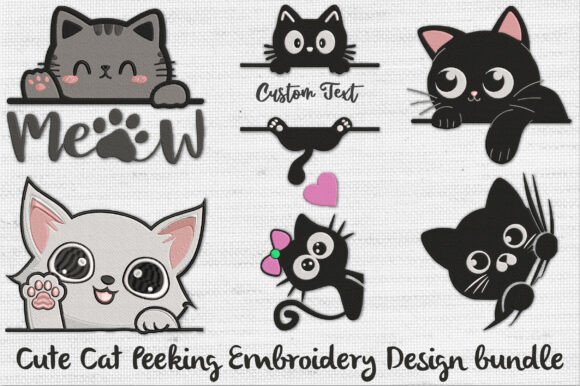Download Cute Cat Peeking Embroidery Design Bundl - Premium Bundle
